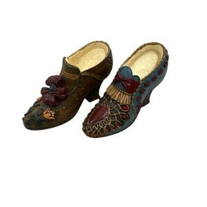 Vintage My Treasure Victorian Shoe Figurine Ornament Set of 2 Ornate Decor Glam